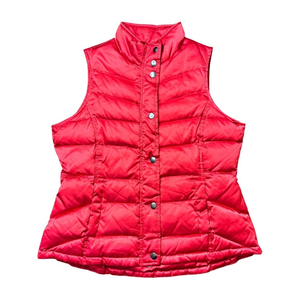 INC International Concepts Down Puffer Vest Womens L Red‎ Full Zip Snap FLAW